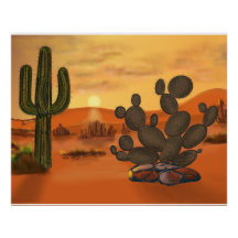 Cactus in the desert, warm autumn colors.