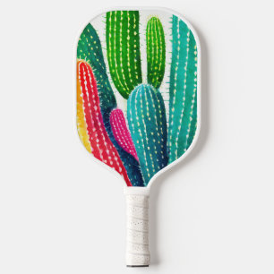 Cactus in vividly bright colors pickleball paddle
