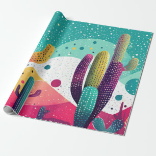 Cactus in vividly bright colors wrapping paper