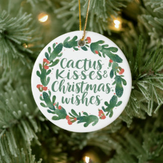 Cactus Kisses & Christmas Wishes – A Double-Sided Ceramic Ornament