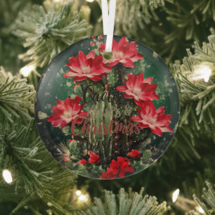 Cactus Kisses & Christmas Wishes A Glass Ornament