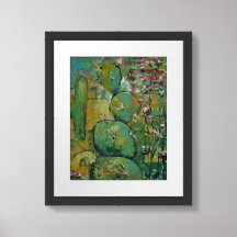 Cactus Landscape, grunge, acrylic paint art print