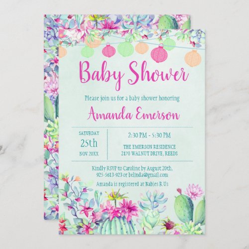 Cactus Lantern Fiesta Baby Shower Invitations