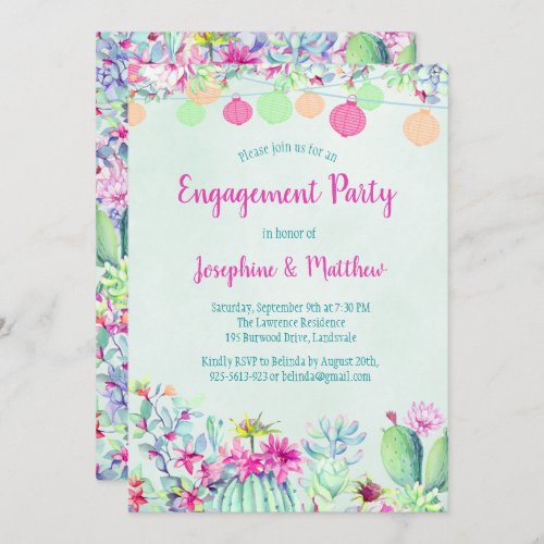 Cactus Lantern Fiesta Engagement Party Invitations