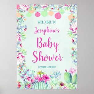 Cactus Lantern Fiesta Succulents Baby Shower Poster