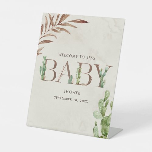 Cactus Leather Baby Shower Welcome Pedestal Sign
