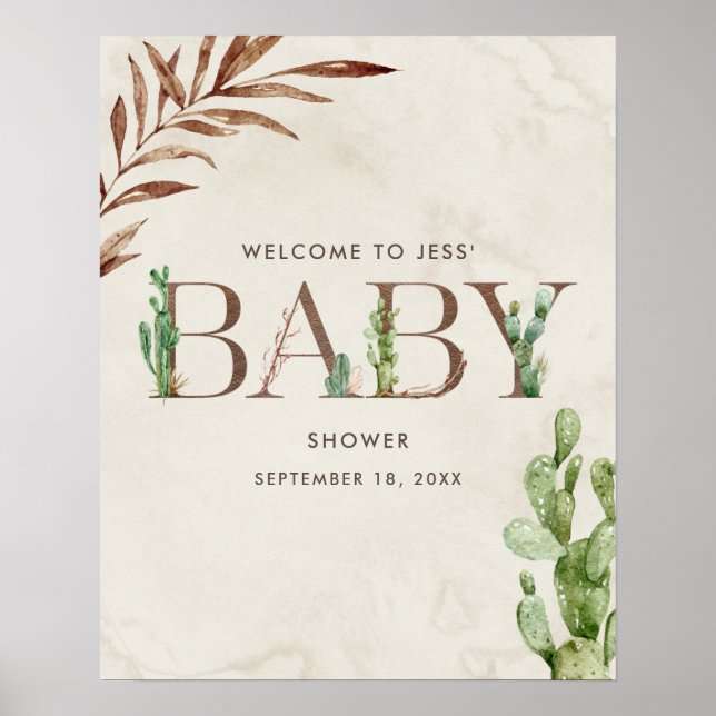 Cactus Leather Baby Shower Welcome  Poster (Front)
