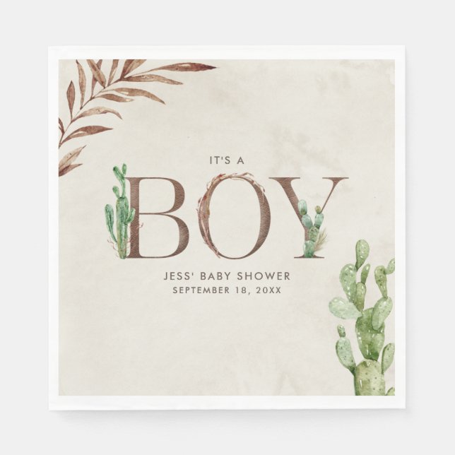 Cactus Leather Boy Baby Shower Napkins (Front)
