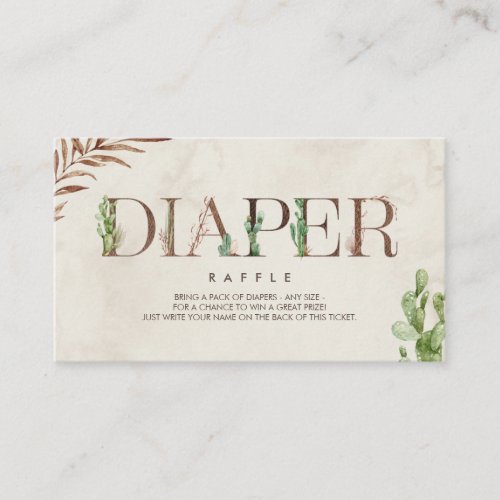 Cactus Leather Inspired Baby Shower Diaper Raffle Enclosure Card