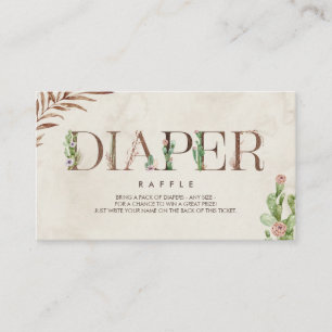 Cactus Leather Inspired Girl Baby Shower Diaper Enclosure Card