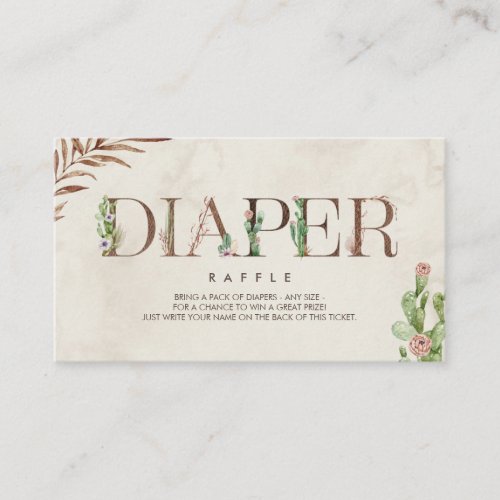 Cactus Leather Inspired Girl Baby Shower Diaper Enclosure Card