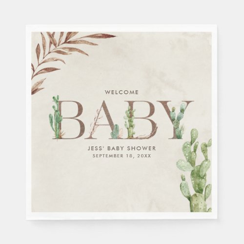 Cactus Leather Neutral Baby Shower Napkins