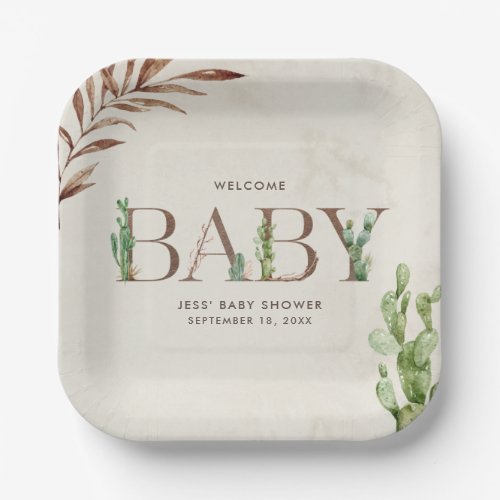 Cactus Leather Neutral Baby Shower  Paper Plates