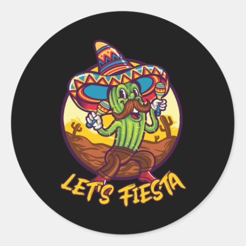Cactus Lets Fiesta Sombrero Classic Round Sticker