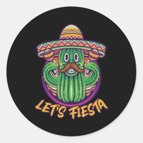 Cactus Lets Fiesta Sombrero Rattles Classic Round Sticker