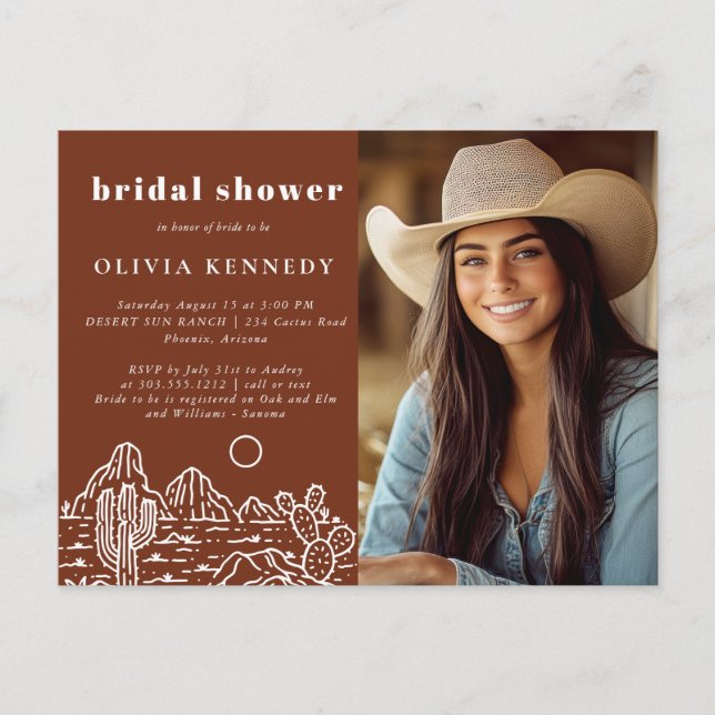 Cactus Line Art Desert Photo Bridal Shower Invite  (Front)