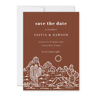 Cactus Line Art Desert Photo Save the Date  Invitation