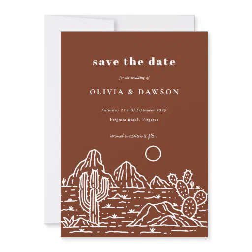 Cactus Line Art Desert Photo Save the Date  Invitation