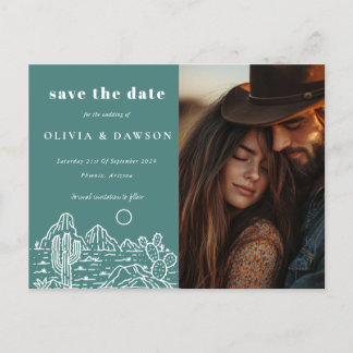 Cactus Line Art Desert Photo Save the Date Postcard