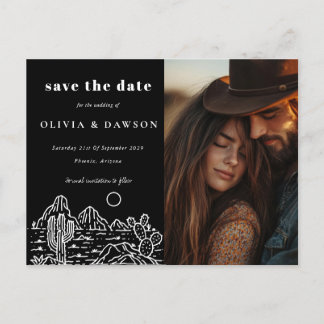 Cactus Line Art Desert Photo Save the Date Postcard
