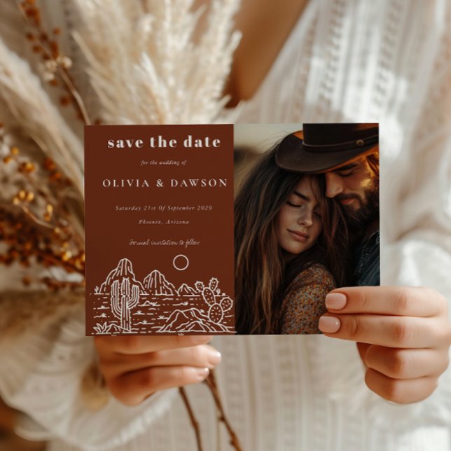 Cactus Line Art Desert Photo Save the Date   Postcard (Creator Uploaded)