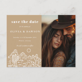 Cactus Line Art Desert Photo Save the Date Postcard