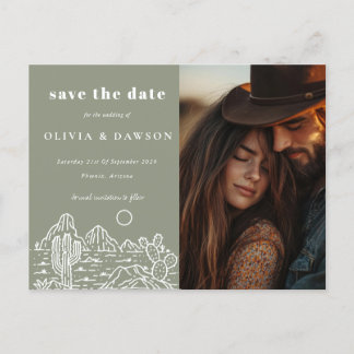 Cactus Line Art Desert Photo Save the Date Postcard