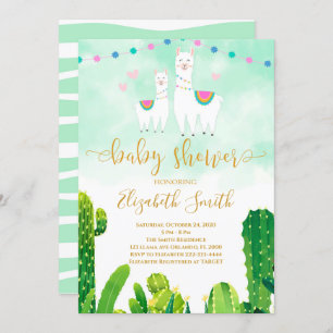 Cactus Llama Baby Shower Invitation