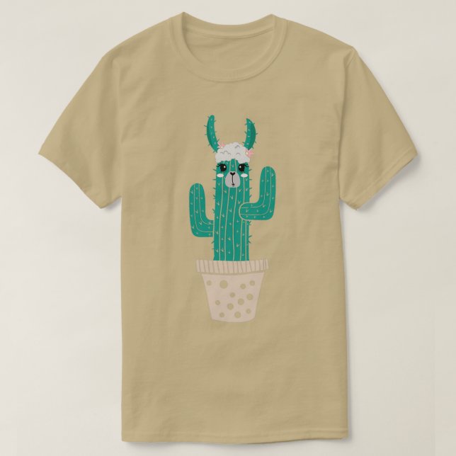 Cactus Llama Cute Llama With Flower amp Cactus Pla T-Shirt (Design Front)