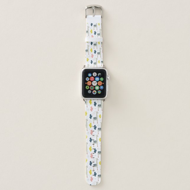 Cactus & Llamas Pattern Apple Watch Band (Front)
