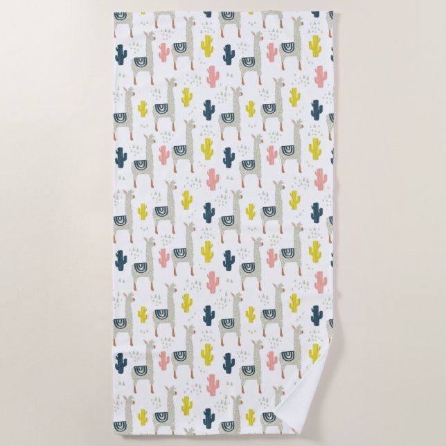 Cactus & Llamas Pattern Beach Towel (Front)
