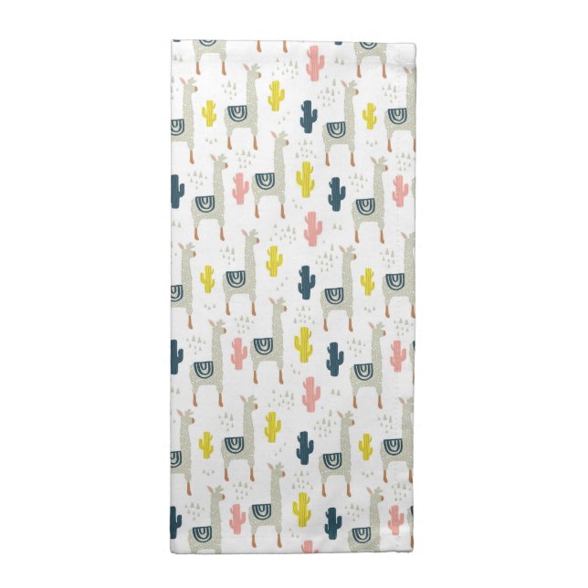Cactus & Llamas Pattern Cloth Napkin (Half Fold)