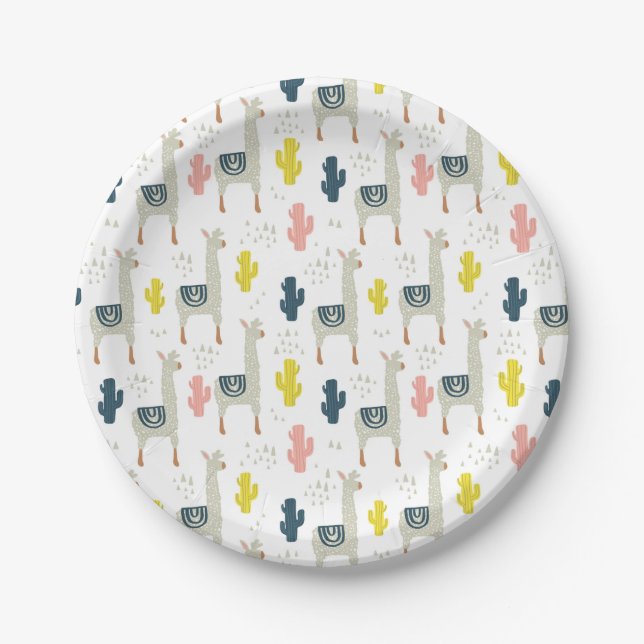 Cactus & Llamas Pattern Paper Plates (Front)