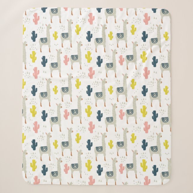 Cactus & Llamas Pattern Sherpa Blanket (Front)