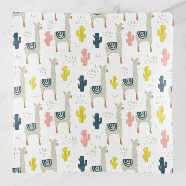 Cactus & Llamas Pattern Trinket Tray (Front)