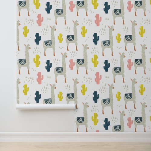 Cactus  Llamas Pattern Wallpaper