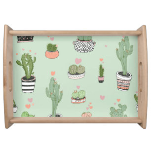 Cactus Love: Cute Cartoon Pattern. Serving Tray