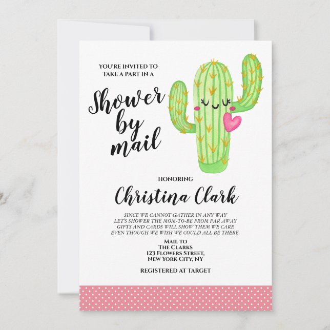 Cactus Love Girl Pink Baby Shower by mail Invitation (Front)