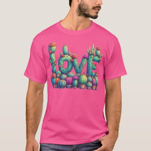 Cactus Love Text Plant T_Shirt