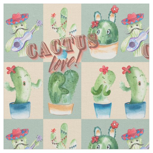 cactus love - watercolor, design with cactus and t fabric