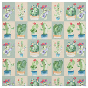 cactus love - watercolor, fabric