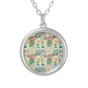 cactus love - watercolor silver plated necklace