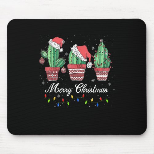 Cactus Lover Christmas Lights Santa Hat Funny Xmas Mouse Pad