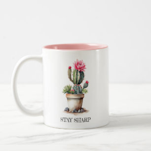 Cactus Lover Stay Sharp Elegant Watercolor Two-Tone Coffee Mug
