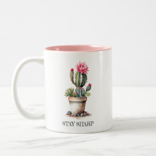 Cactus Lover Stay Sharp Elegant Watercolor Two_Tone Coffee Mug