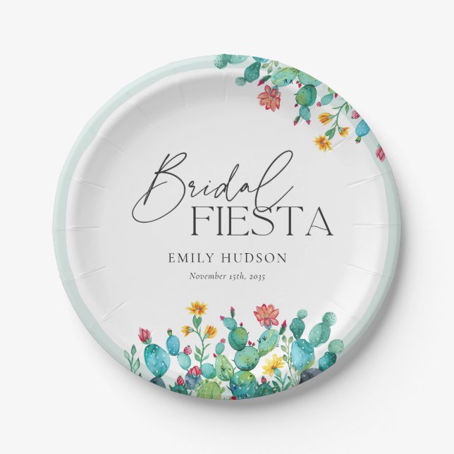 Cactus Mexican Fiesta Bridal Shower Paper Plates (Front)