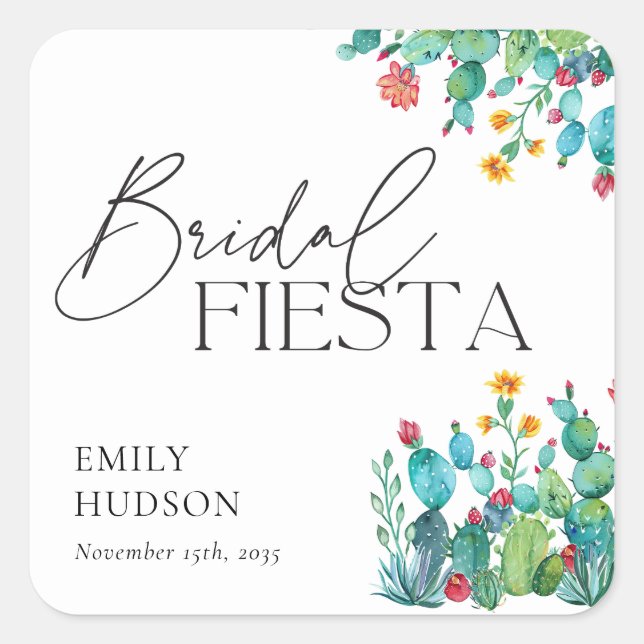 Cactus Mexican Fiesta Bridal Shower Square Sticker (Front)