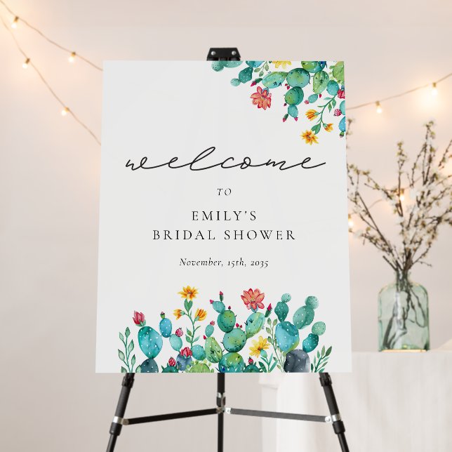 Cactus Mexican Fiesta Bridal Shower Welcome Sign (In Situ (Stand))