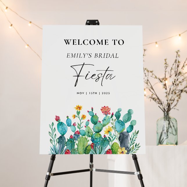 Cactus Mexican Fiesta Bridal Shower Welcome Sign (In Situ (Stand))
