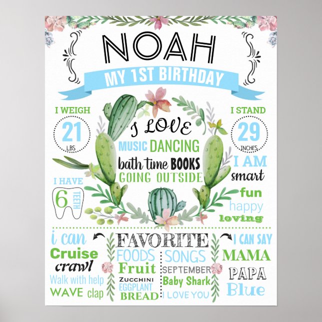 Cactus Mexican Fiesta succulent flowers Birthday Poster (Front)